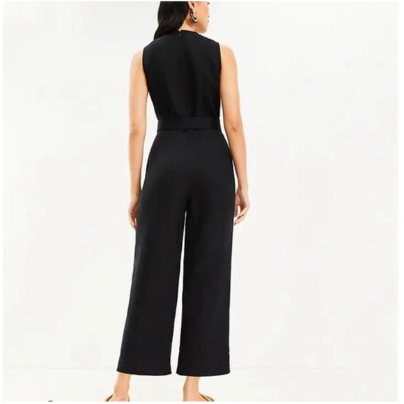 LOFT black linen jumpsuit romper wide leg pants belted Sz 6 - Picture 4 of 16